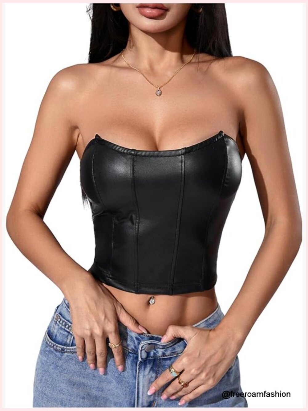 PU Leather Strapless Bandeau Corset Crop Top